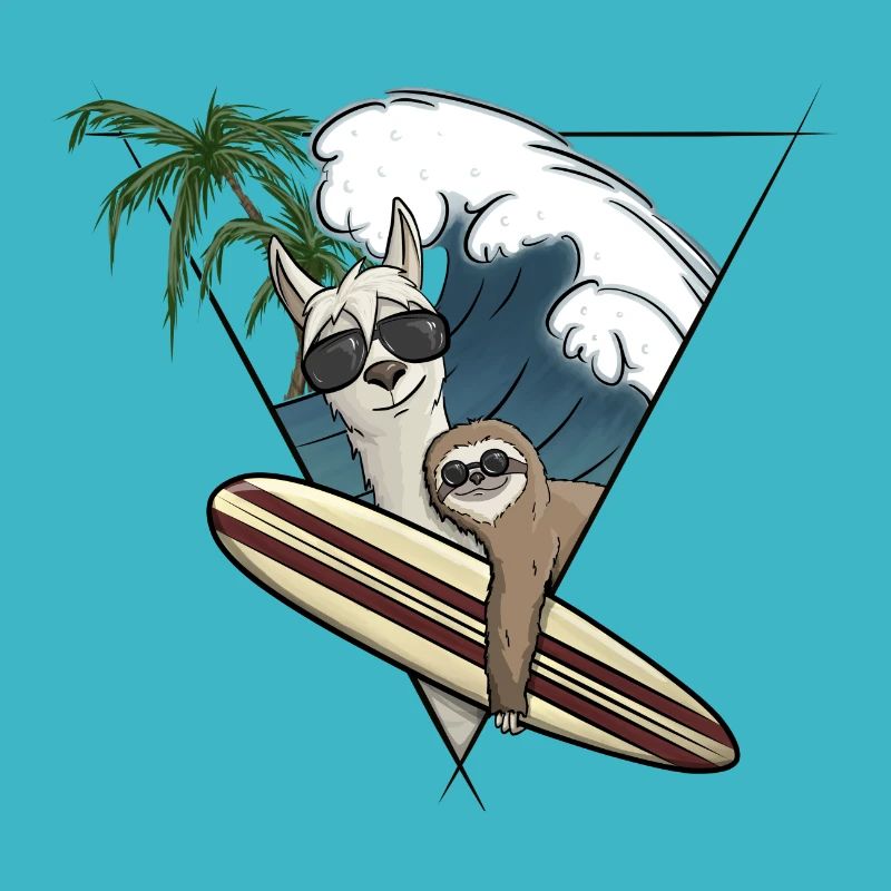 Surf Holiday Llama & Sloth Planche de surf Wave Palm Trees