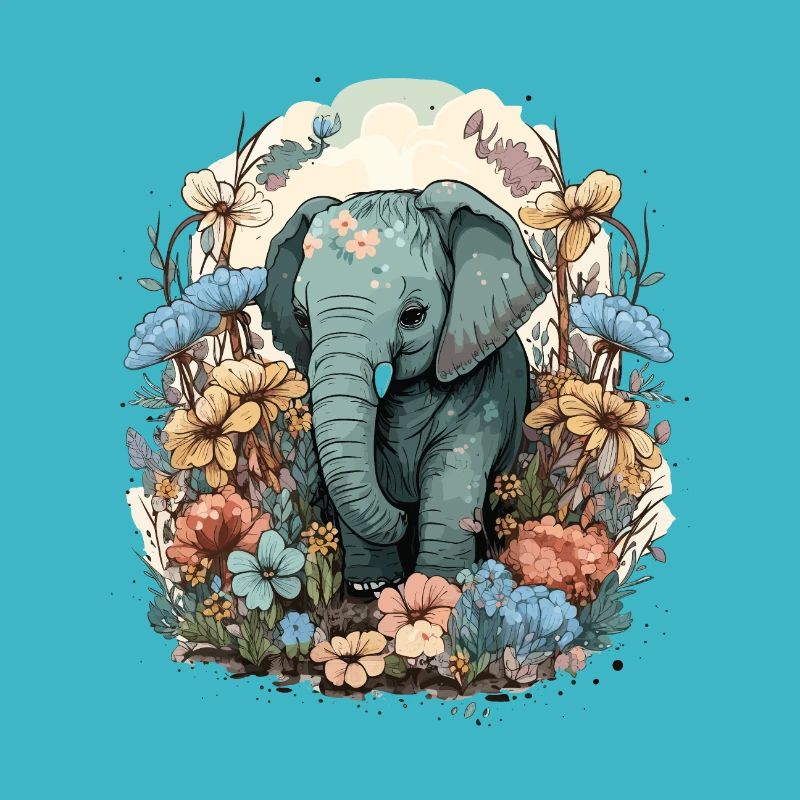 L’éléphant parmi les fleurs