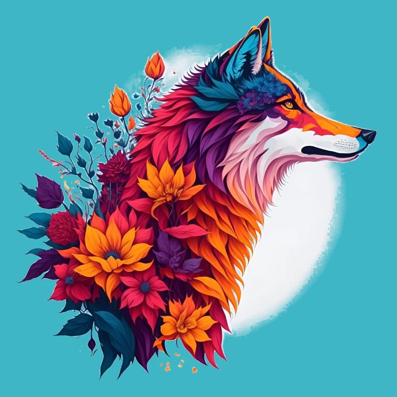 Loup au bouquet de fleurs