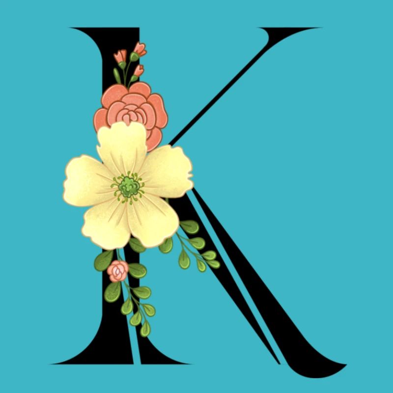 Eleganter Buchstabe 'K' mit Blumen