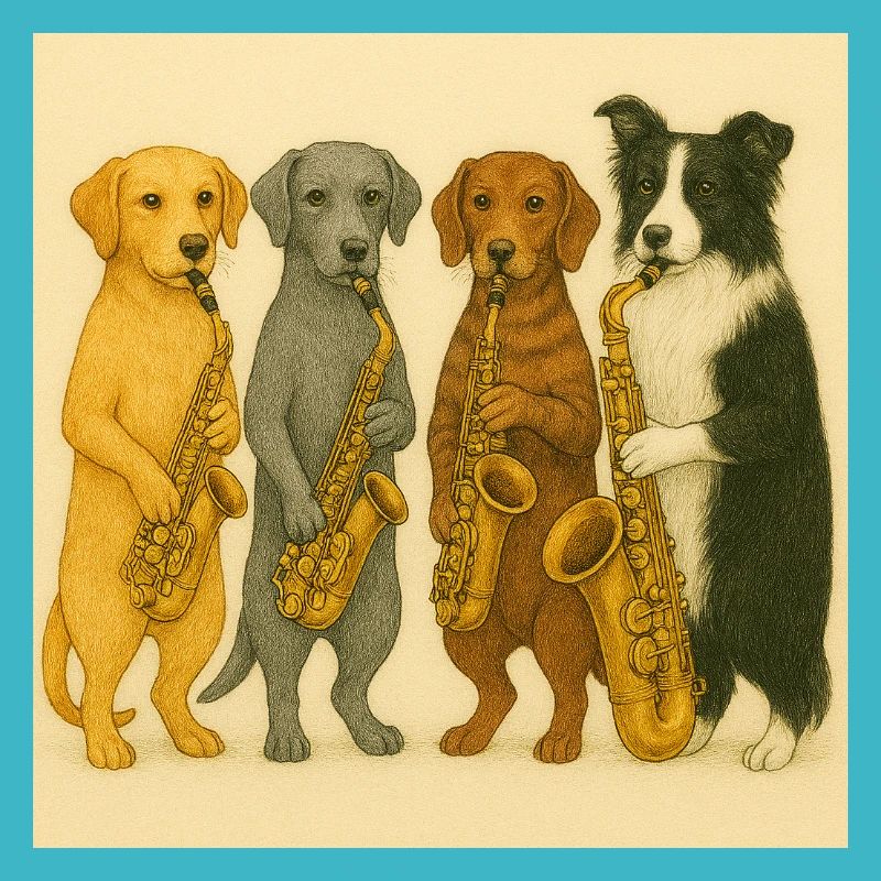 Hunde mit Saxofonen Illustration