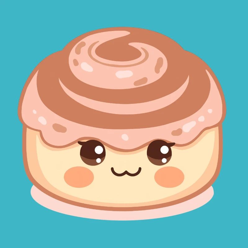 Rouleau de cannelle kawaii avec un visage heureux
