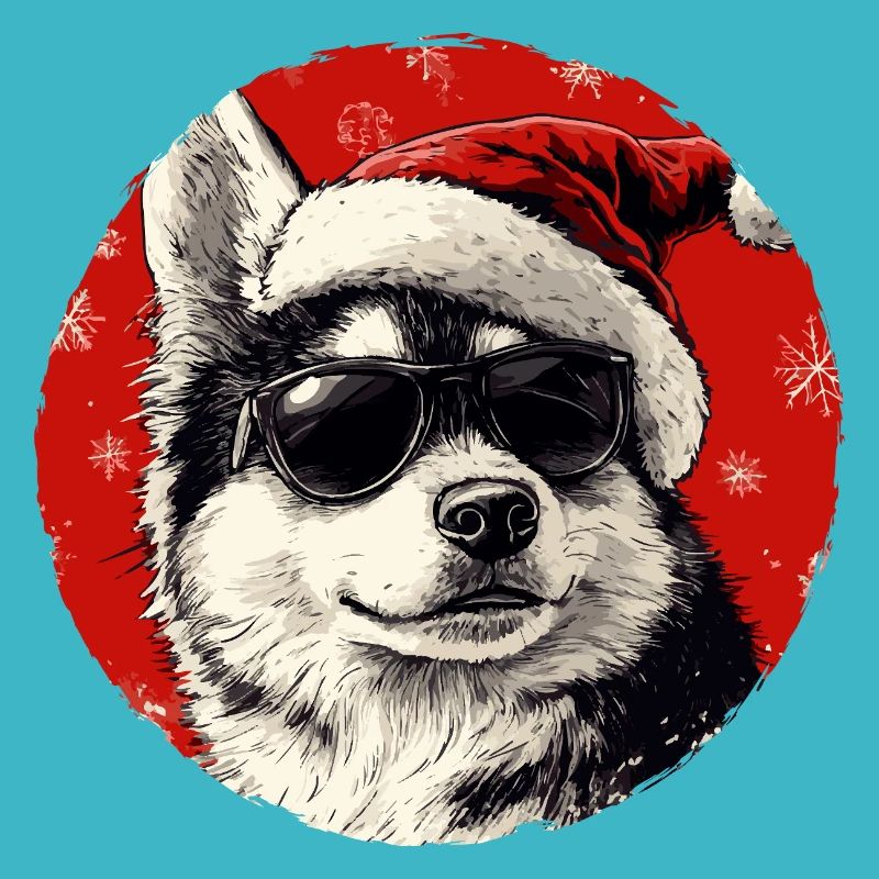 Husky Santa mit Sonnenbrille