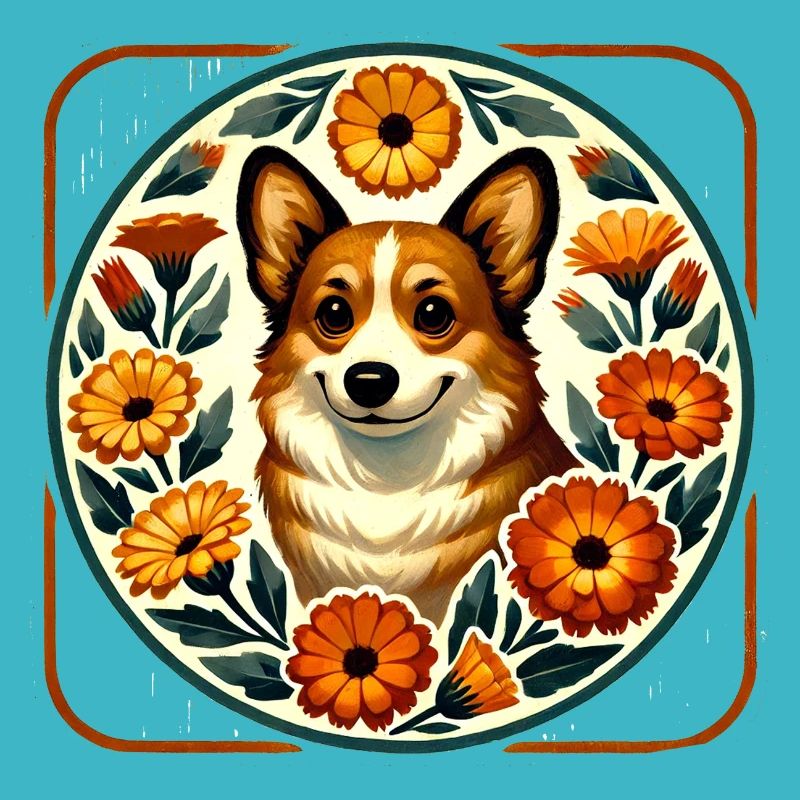 Corgi Floral Circle Volkskunst
