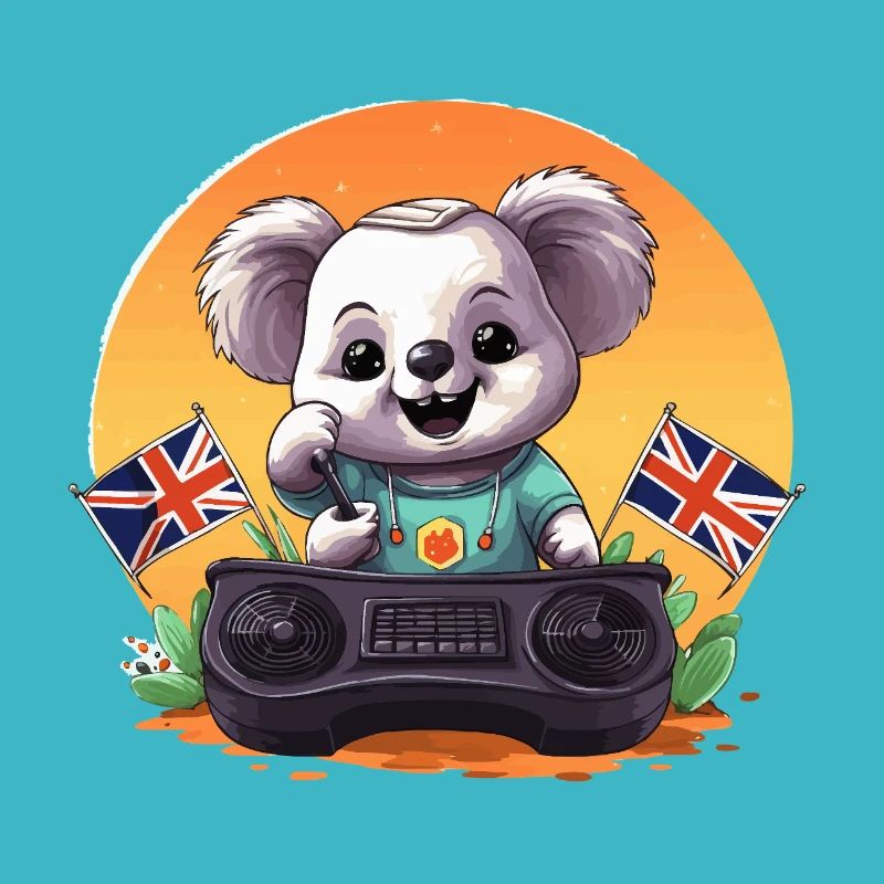 DJ koala avec des drapeaux britanniques