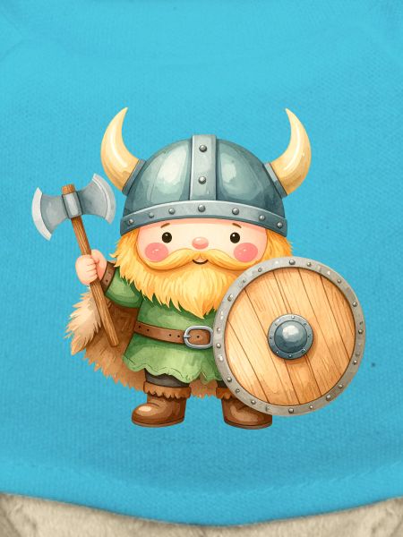 Kleiner Wikinger mit Schild & Axt – Kawaii-Comic