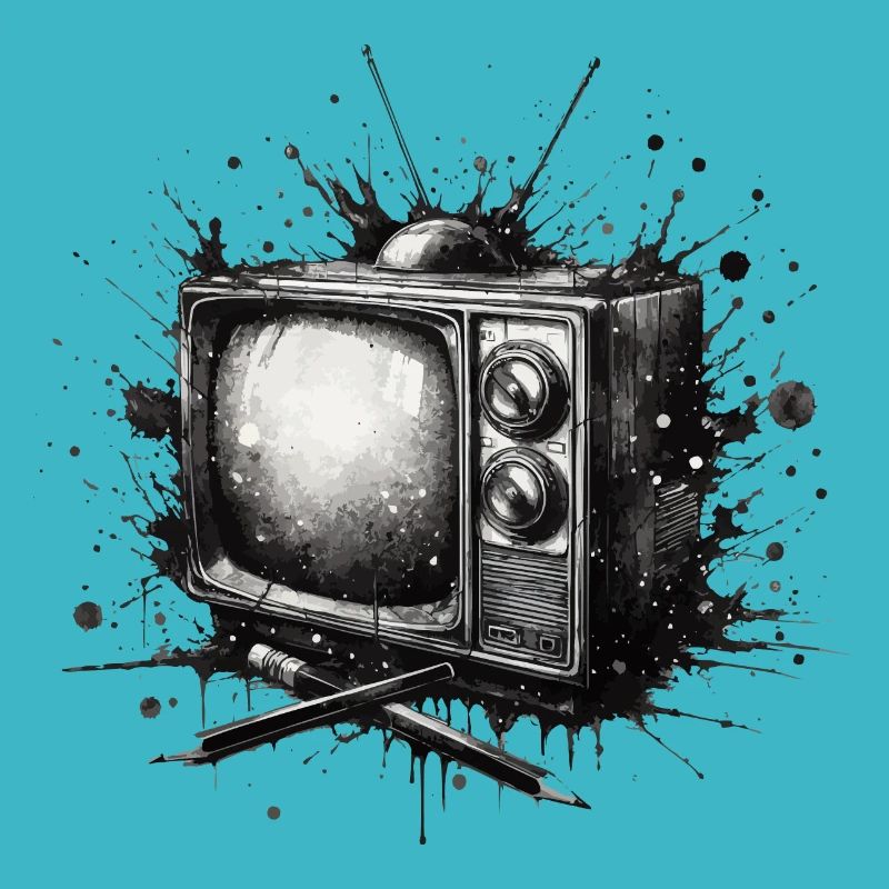 VINTAGE RETRO TV AMIDST INK SPLASH ARTWORK