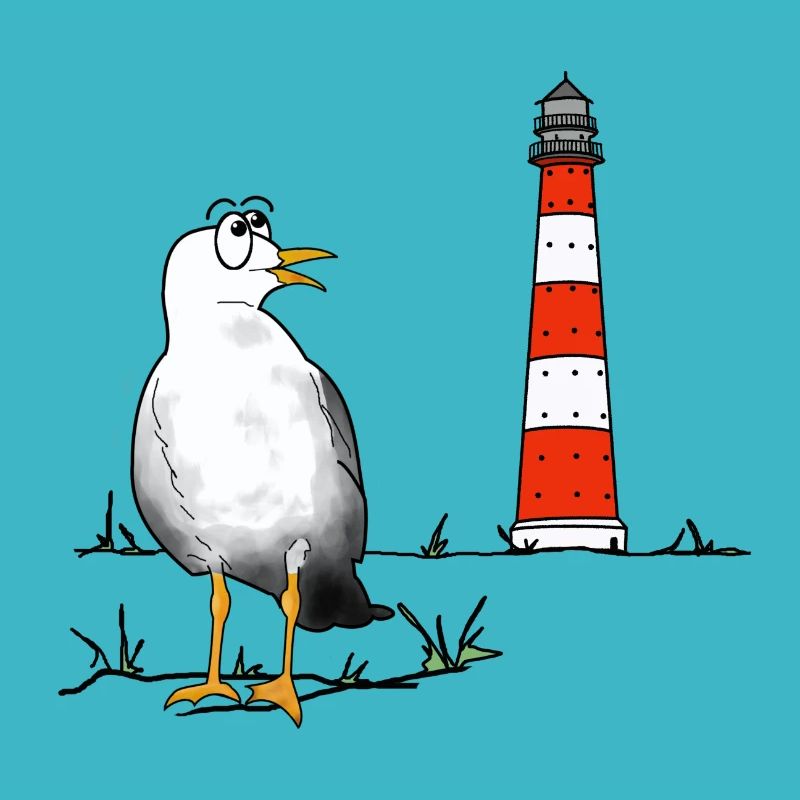 Mouette, phare, mer