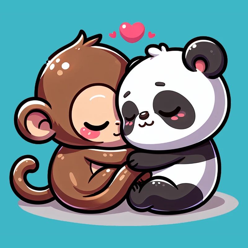 Câlin Singe Et Panda Amoureux