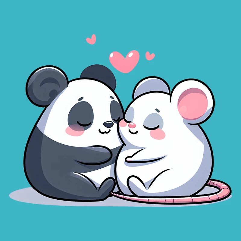 Cuddling Panda And Mouse In Love