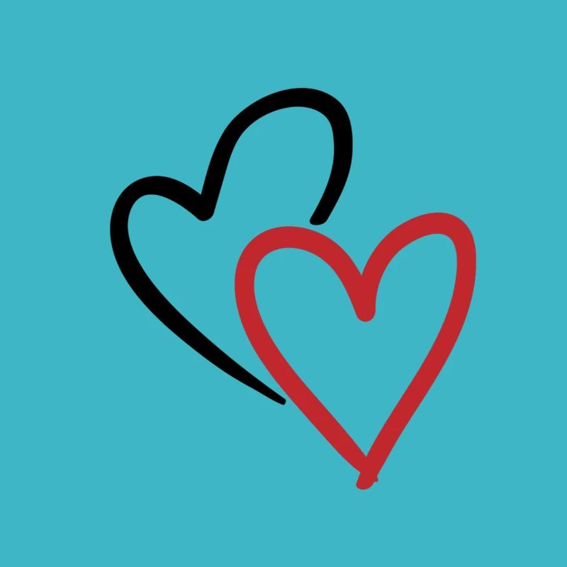 Two intertwined hearts in red