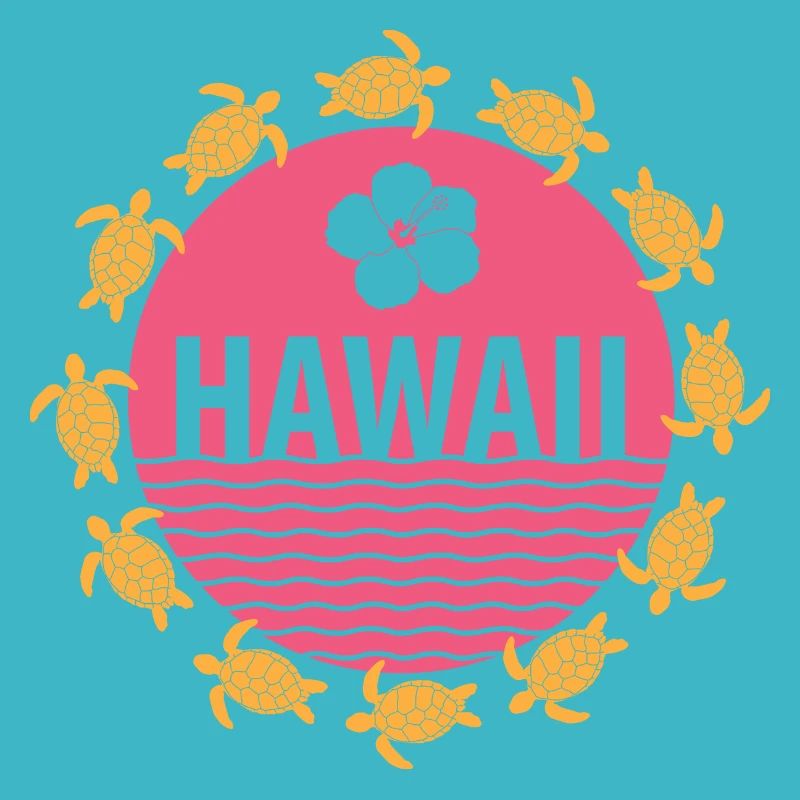 Hawaï tortue et fleur d’hibiscus