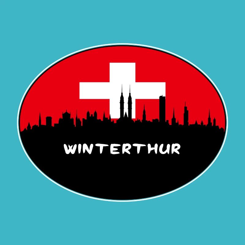 Winterthur Switzerland Flag Skyline Silhouette Tra