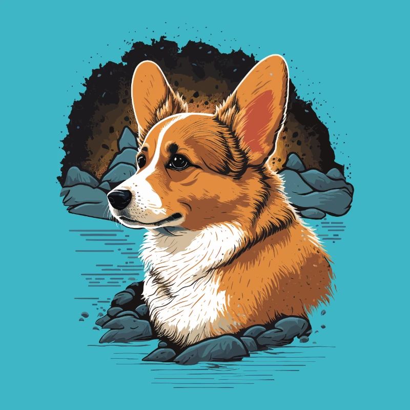 Corgi on rocks
