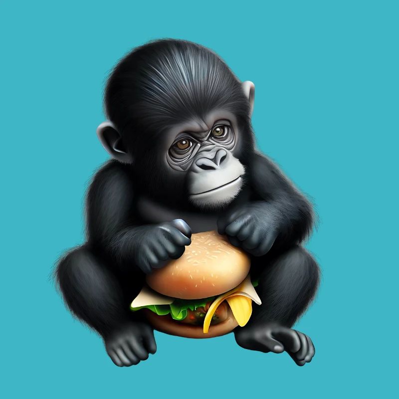 Gorilla liebt Cheeseburger