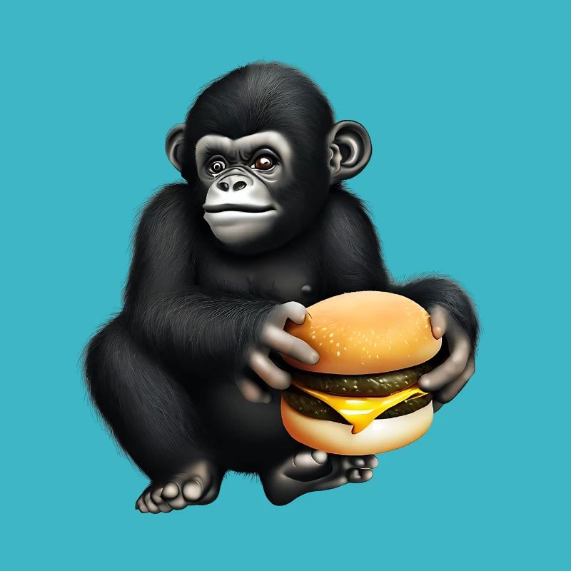 Gorilla liebt Cheeseburger