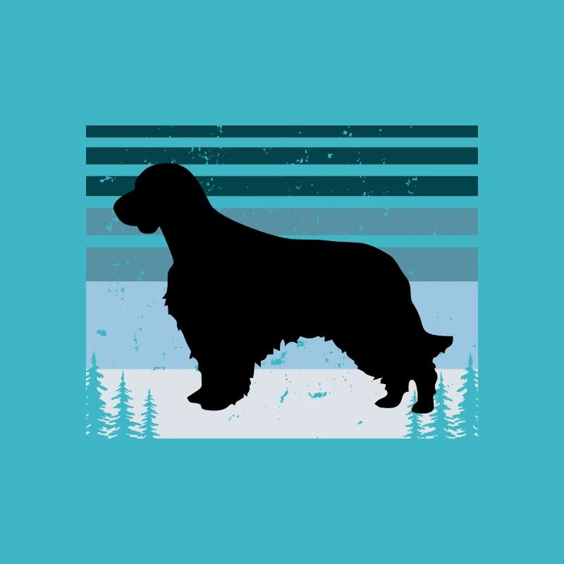 Welsh Springer Spaniel Dog Silhouette Retro Sunset