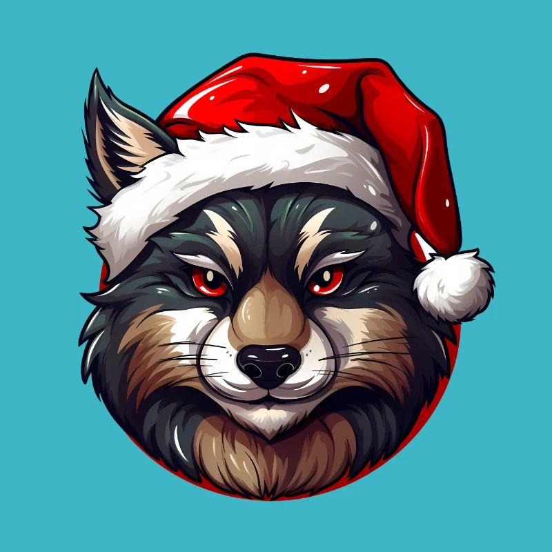 Xmas Wolf mit Weihnachtsmütze