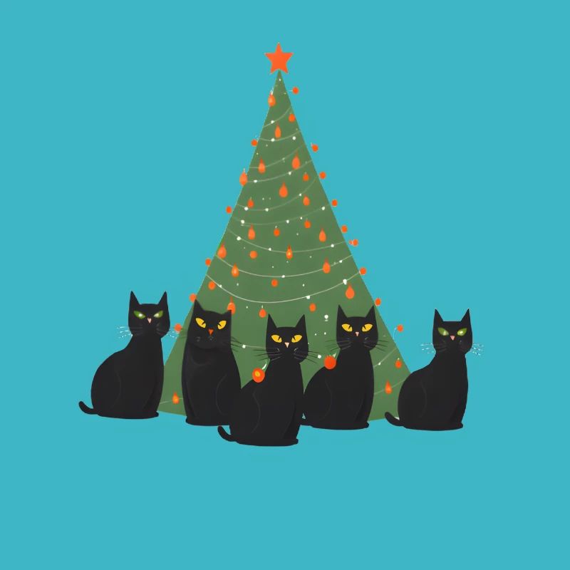 5 cats under christmastree