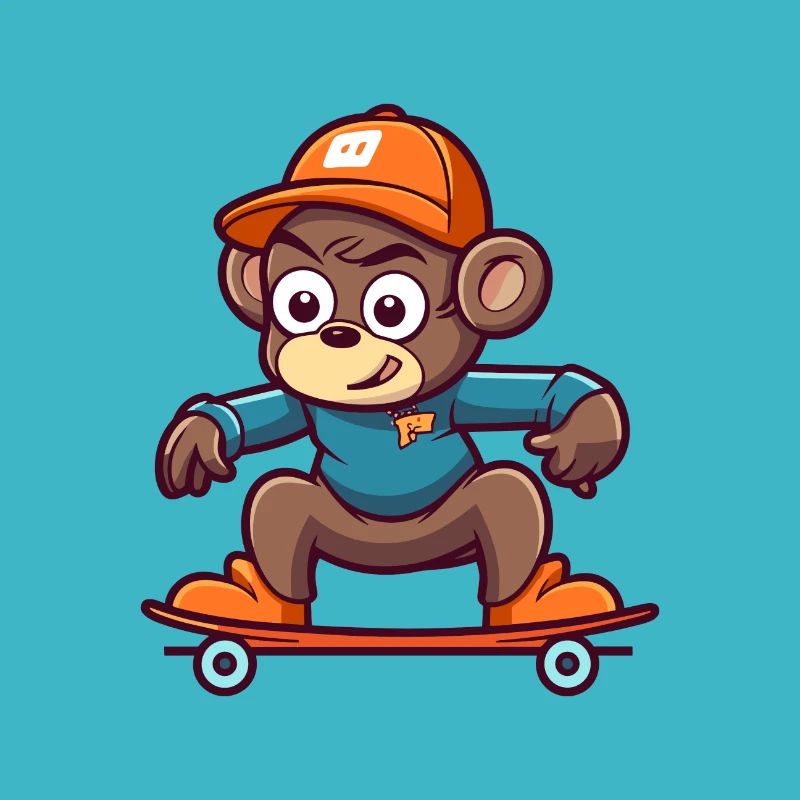 Funny Monkey Kawaii Cartoon Pet Playing Skateboard