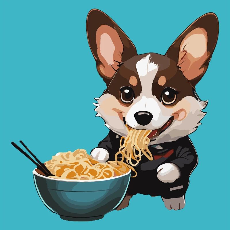 Corgi qui mange des ramens #2