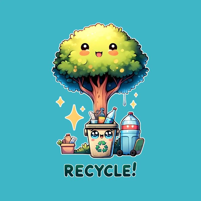 Chibi Niedlicher Baum mit Papierkorb Earth Day recyceln