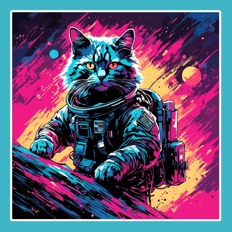 Astronaute / Espace / Chat / Coq / Vaisseau spatial