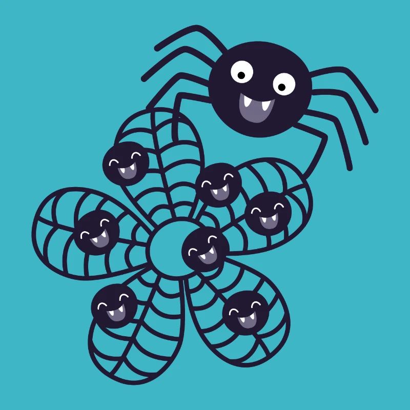 Spinne mit Spinnennetz mit Babyspinnen