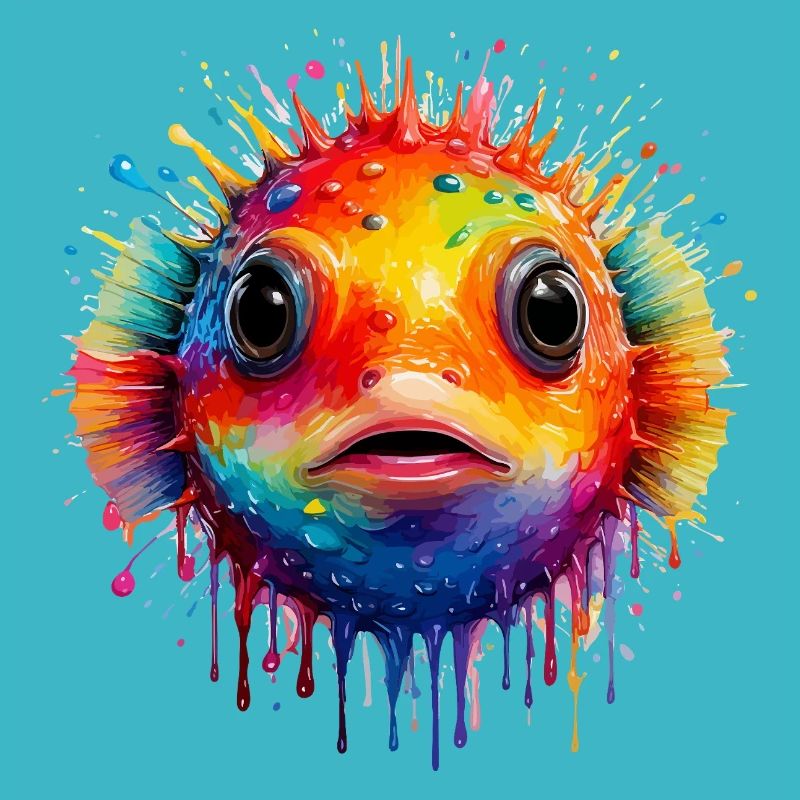 Farbexplosion Pufferfisch Kunstdruck