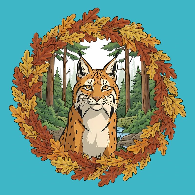 Lynx d’automne dans la couronne de la forêt