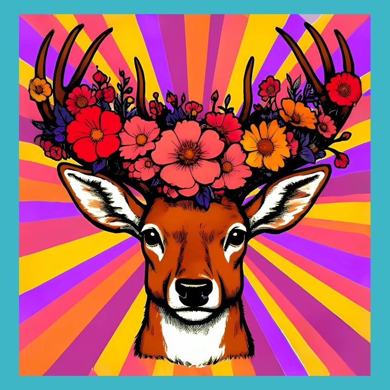 Cerf aux fleurs