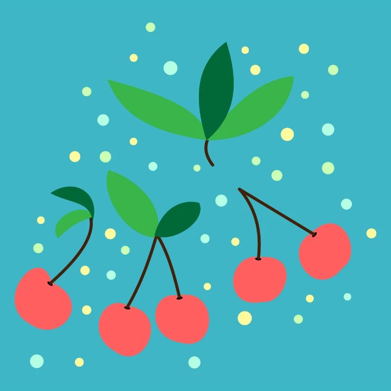 CHERRIES FRUIT LEAVES CIRCLES PATTERN