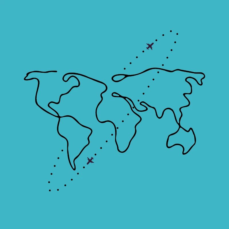 minimalist world map with plane world tour