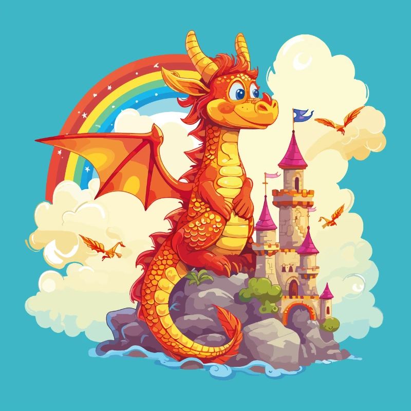 Drache Schloss Regenbogen Süß Niedlich Kindlich