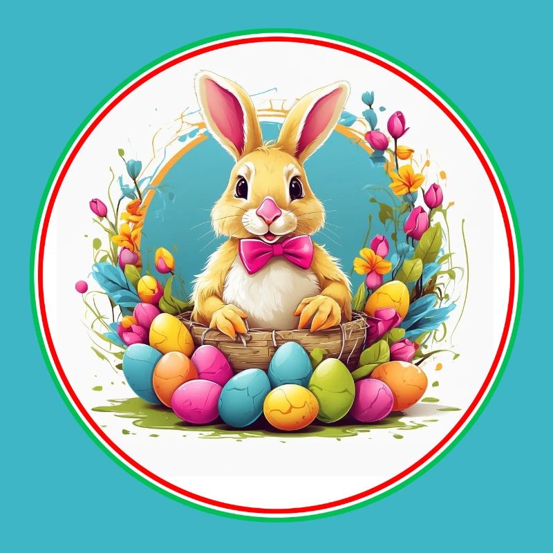 Cute Easter bunny in Easter basket