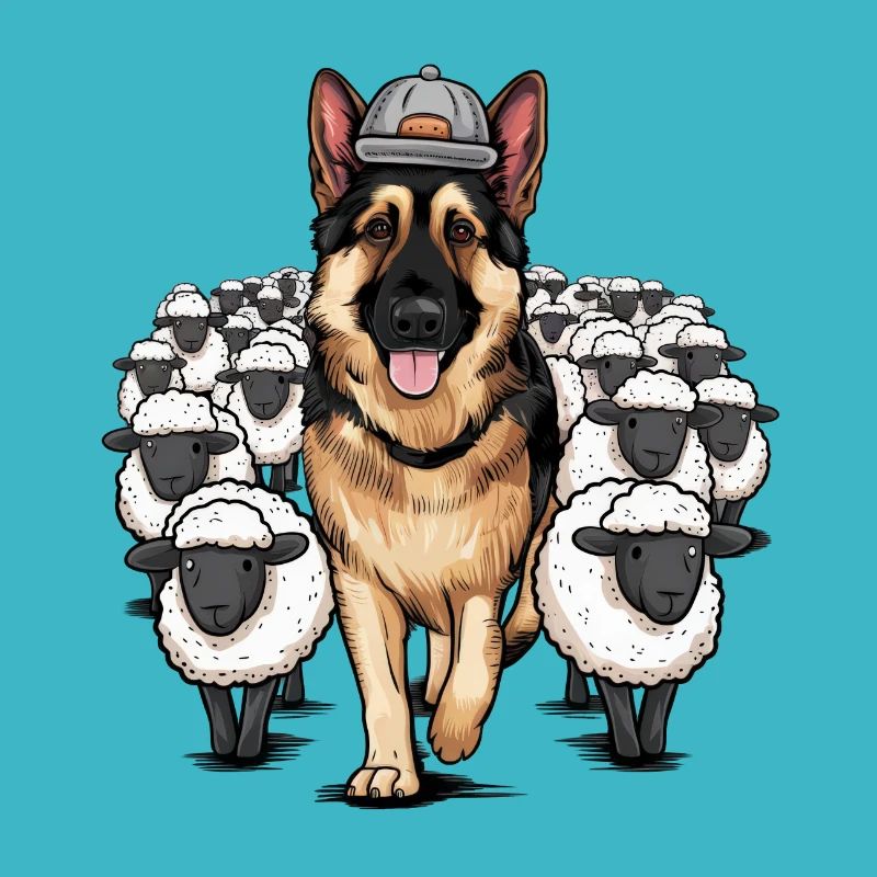 Deutscher Schäferhund mit kleinen Schäfchen
