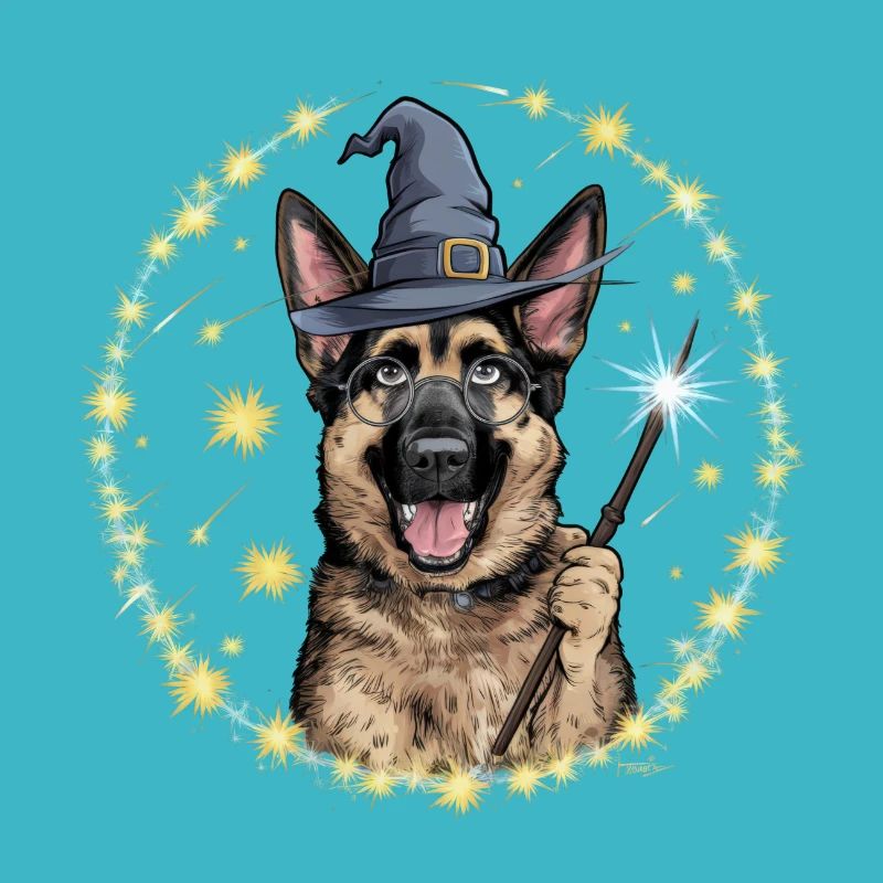 German Shepherd is magician with magic wand