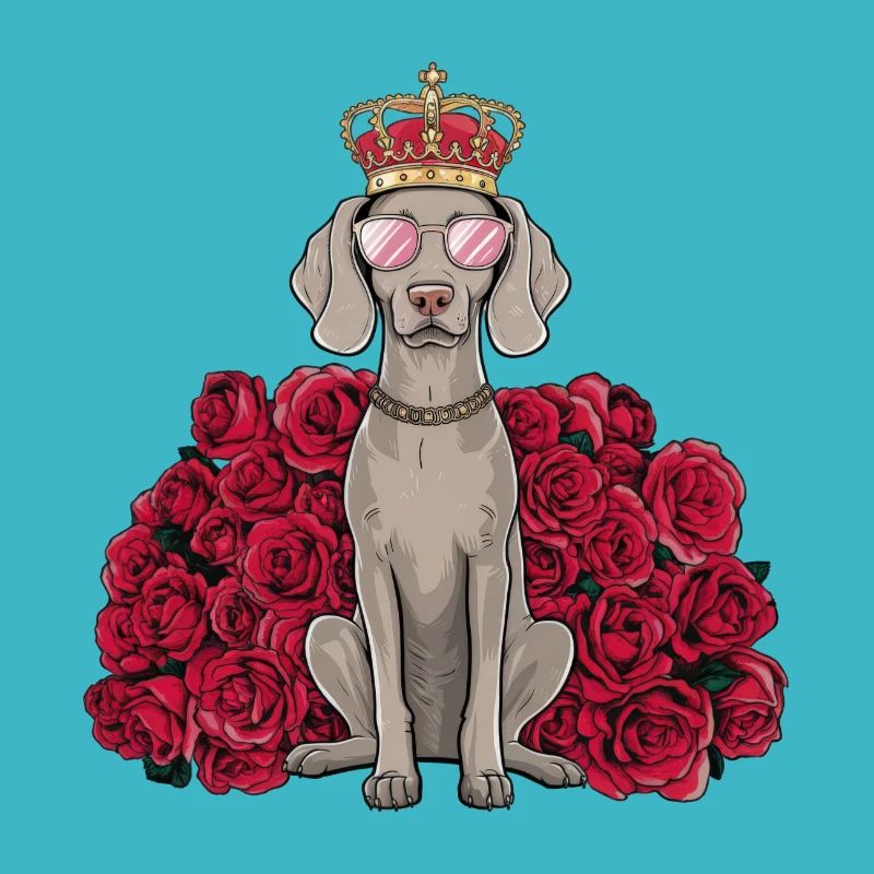 Weimaraner with crown and pretty roses