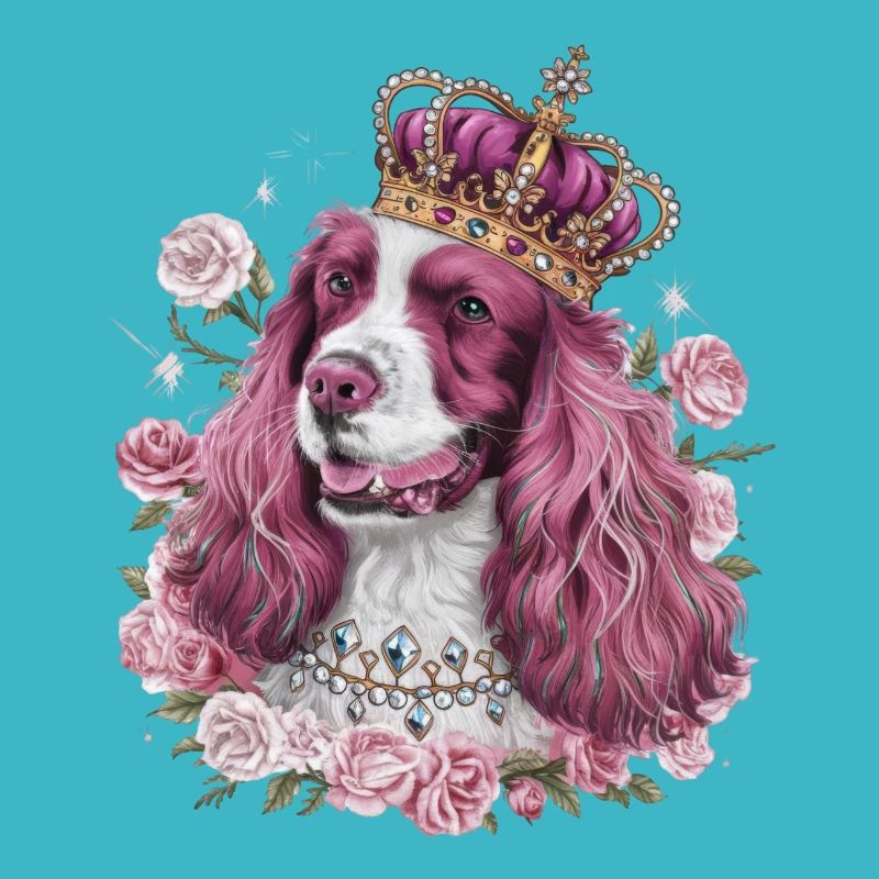 Cocker Spaniel mit Krone und Rosen