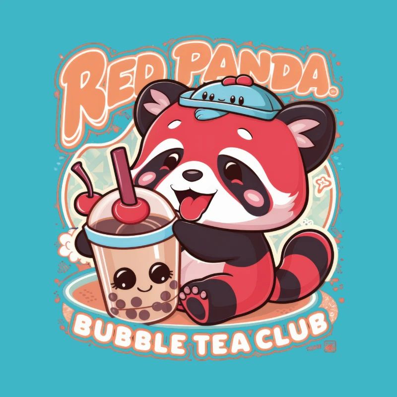Roter Kawaii Panda mit Bubble Tea