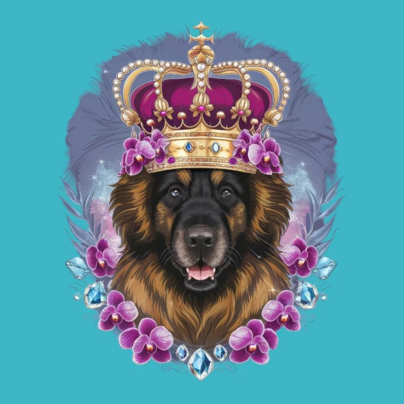 Chien Leonberger mignon avec couronne et orchidées