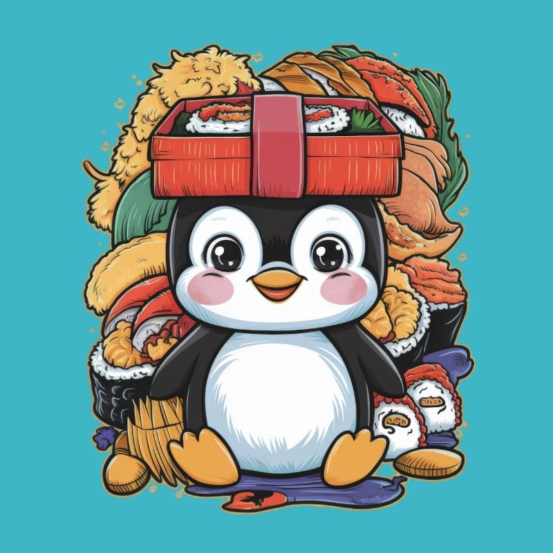 Pinguin mit farbenfroher Lunch Box