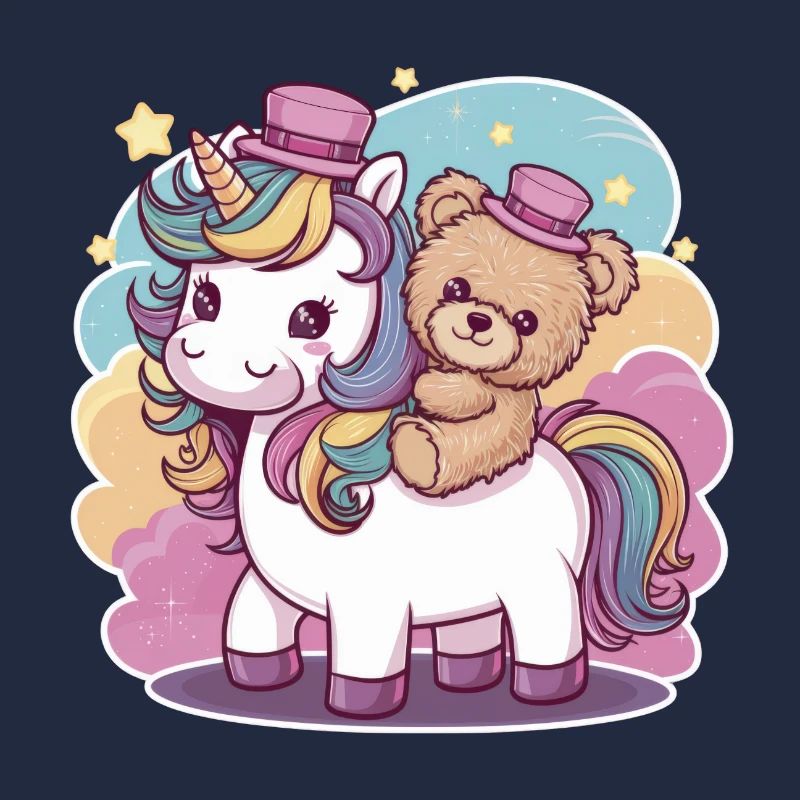 Kawaii Einhorn mit süßen Teddybär