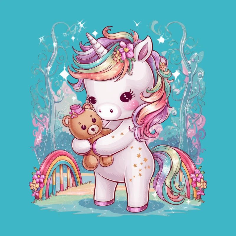 Kawaii Einhorn mit süßen Teddybär