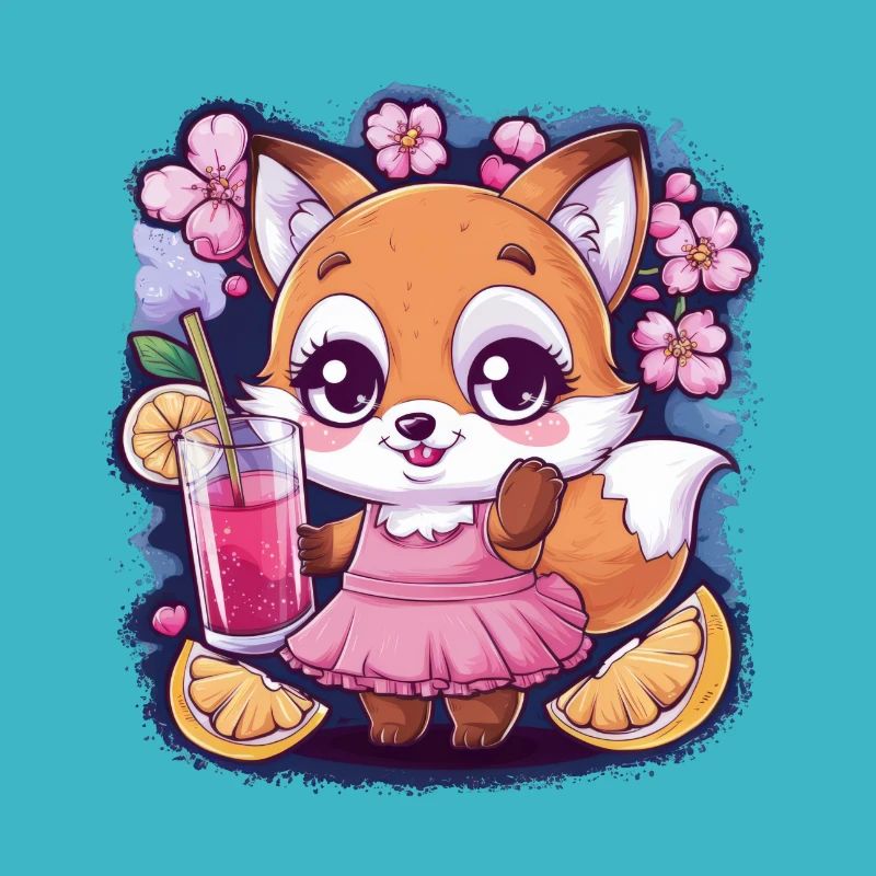 Fuchs mit Limonade, Zitrone, Kirschblüte