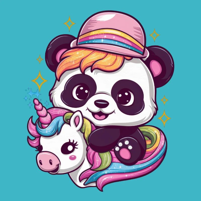 Süßer Kawaii Panda mit Einhorn