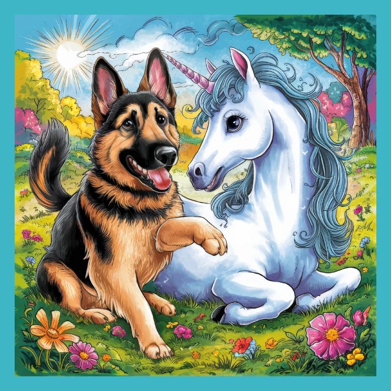 Süßer Deutscher Schäferhund mit Einhorn