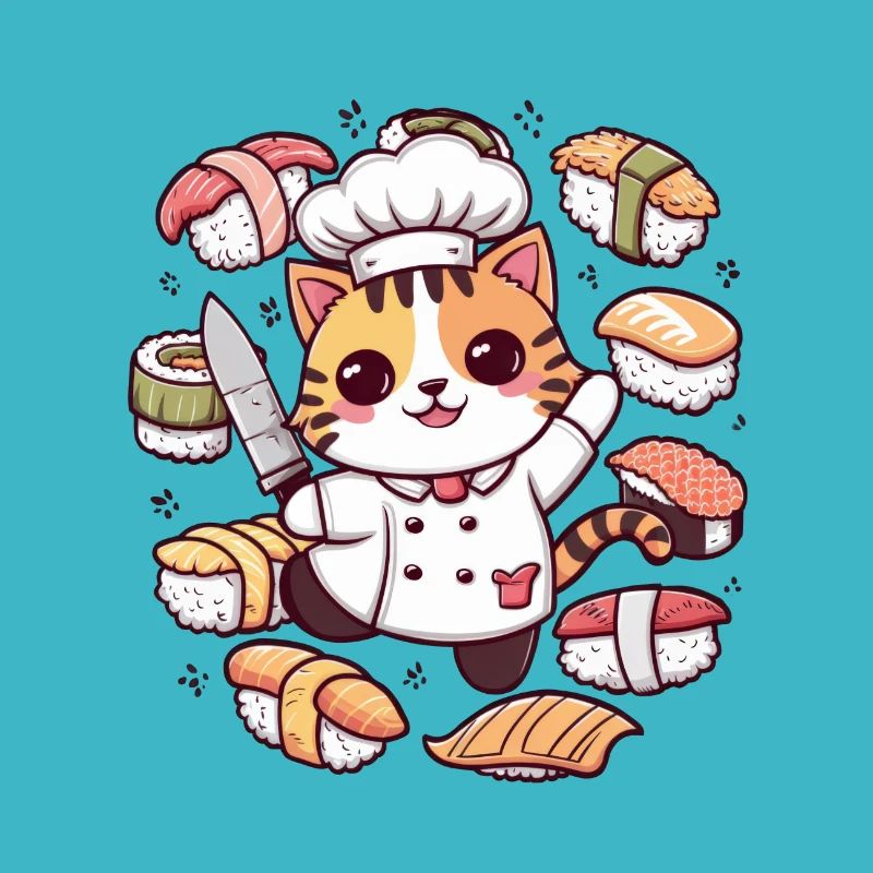 Mignon chat kawaii aime les sushis