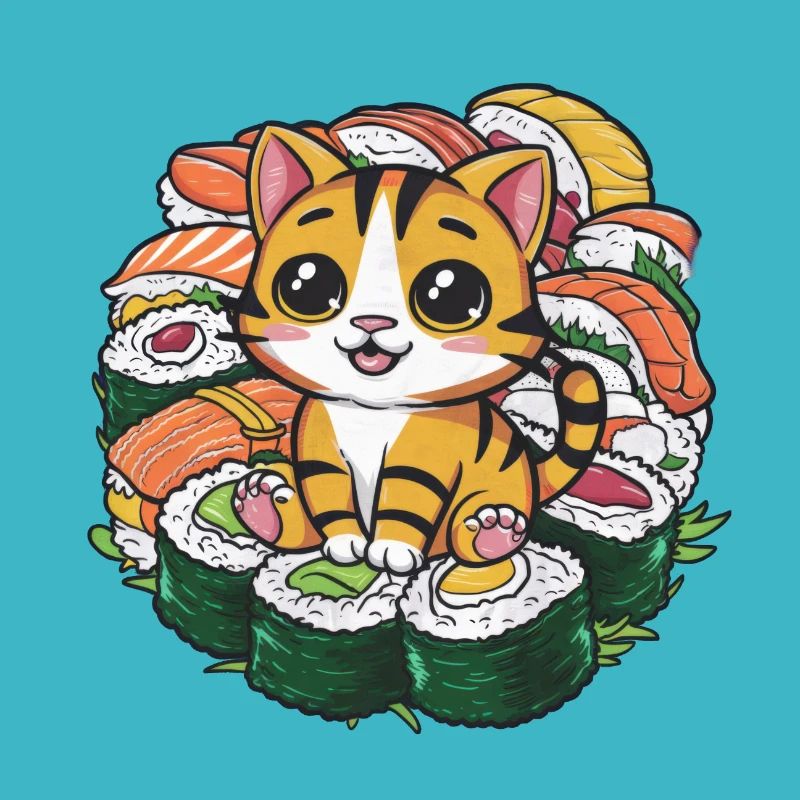 Mignon chat kawaii aime les sushis