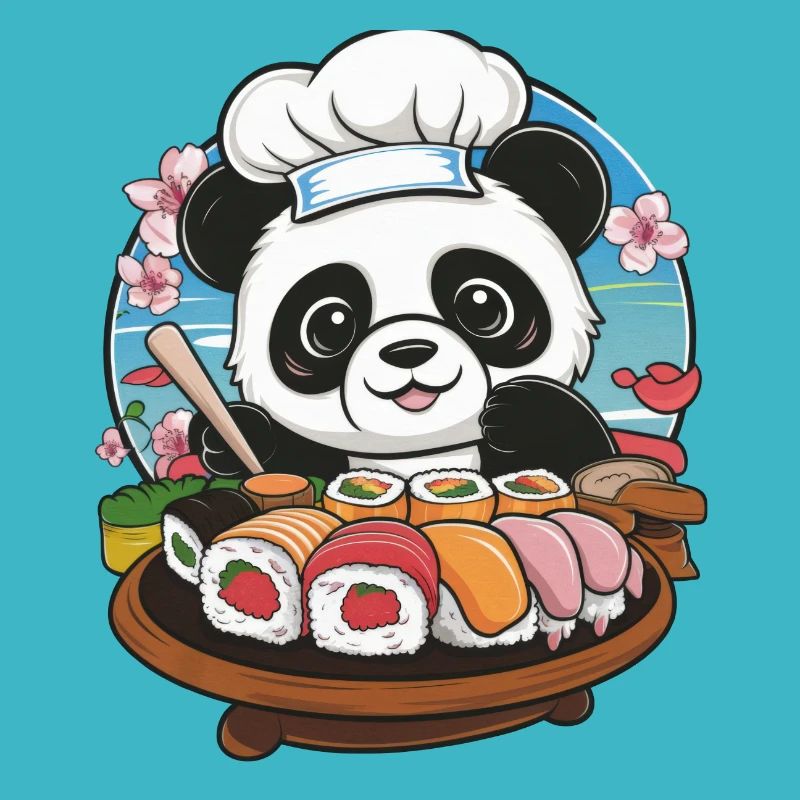 Süßer Kawaii Panda mit großer Sushi Variation